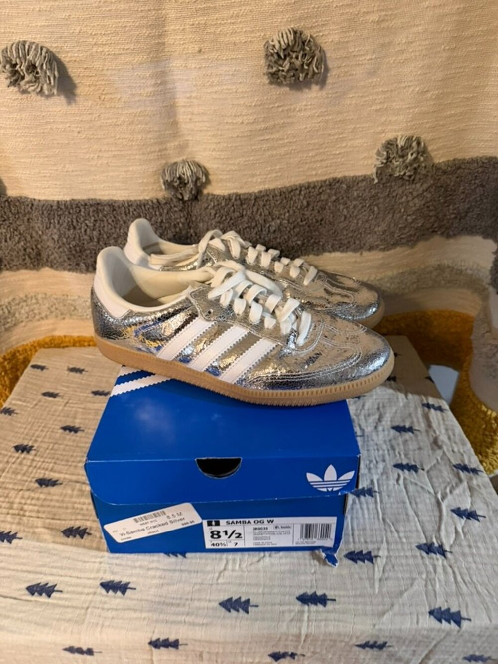 Adidas Samba OG W Cracked Silver Metallic Sneakers with Box | Women's Size 8.5